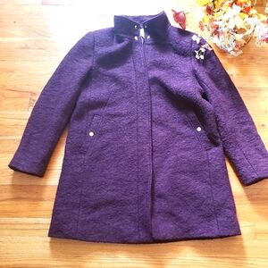 LOFT Women’s Burgundy Large  Wool Blend Mock Neck Long Coat Golden Hardware